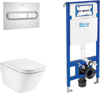 Roca Roca Pack The Gap 54 Square+duplo Inodoro Suspendido Rimless Fijaciones Ocultas Pulsador Cromo - Asiento: Caida Amortiguada - Ref: A34647l000+a801472+