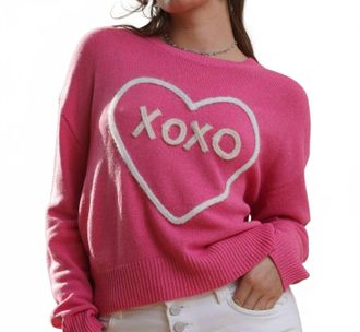 Le Lis Blanc Deux Xoxo Crewneck Sweater In Hot Pink