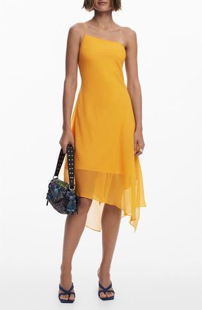 Desigual One-Shoulder Asymmetric Dress in Orange at Nordstrom, Size X-Large