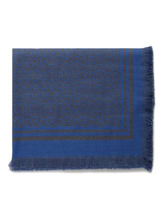 Ferragamo Sciarpa con motivo geometrico e frange - Blu