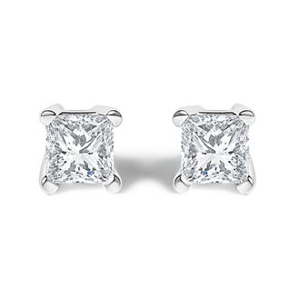 House of Brilliance 925 Sterling Silver 1/4 Cttw Princess-Cut Diamond Solitaire Stud Earrings