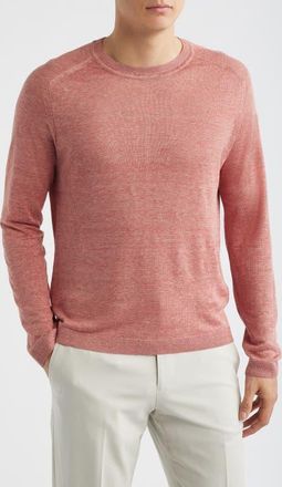 Jack Victor Cormack Long Sleeve Crewneck Linen & Silk Pullover in Watermelon at Nordstrom, Size Xx-Large