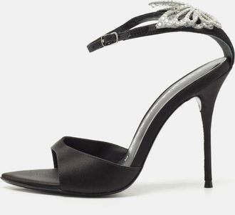 Sophia Webster Black Satin Crystal Embellished Ankle Strap Sandals