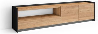 Skraut Home Skraut Home - Mueble Tv, Televisi&oacute;n, Muebles De Sal&oacute;n, Almacenaje, 207x37x50cm, Para Tv Hasta 80, Led, Estilo Moderno, Roble Y Negro