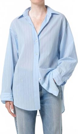 A Gold E Sona Pinstripe Oversize Button-Up Shirt In Fontana Stripe Powder Blue