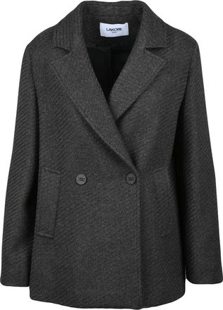 La Kore Dark Grey Double-Breasted Wool-Blend Short Coat