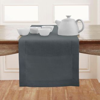 Solino Home Linen Table Runner for Dining Table, Holiday and Everyday Table Decor - Classic Hemstitch in Lava Smoke at Nordstrom, Size X-Small