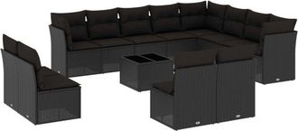 vidaXL Set De Sof&aacute;s De Jard&iacute;n Y Cojines 13 Pzas Rat&aacute;n Sint&eacute;tico Negro Vidaxl