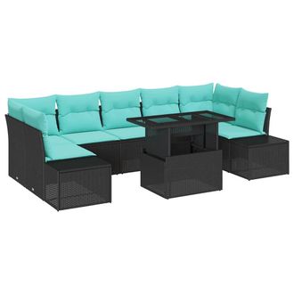 vidaXL Set Divano Da Giardino 8 Pz 7-numero Di Posti Nero E Blu Vidaxl