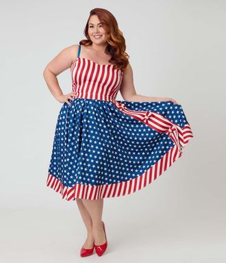 Unique Vintage Plus Size 1960s Rye Swing Skirt in Blue W/Star Print at Nordstrom, Size 5X