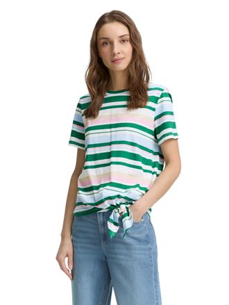 Tom Tailor Denim T-Shirt TOM TAILOR DENIM, Damen, Gr. XS (34), bunt (multicolor), Single Jersey, Obermaterial: 100% Baumwolle, gestreift, regular fit normal, Rundhals,
