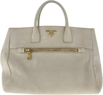 Prada Pre-owned Handbags, female, Beige, Size: ONE SIZE Pre-owned Vitello Leather Tote Bag