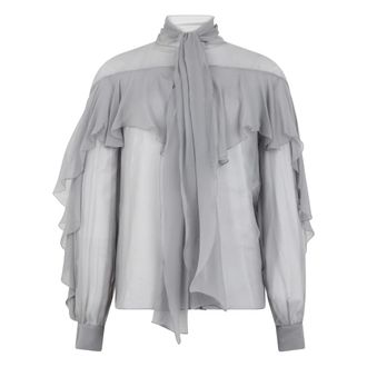 Alberta Ferretti Overhemden, Dames, Grijs, S, Blouse met draperie
