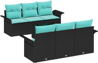 vidaXL Conjunto De Sof&aacute; De Jard&iacute;n 7 Uds. Negro Y Turquesa Vidaxl
