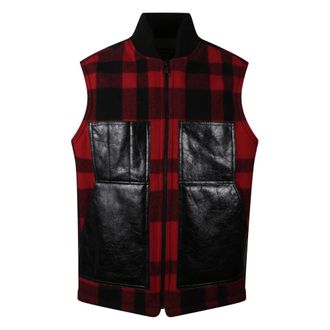 Junya Watanabe Waistcoats, male, Multicolor, L, Mackinaw Wool and Leather Vest