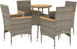 vidaXL Set De Comedor Jard&iacute;n 5 Pzas Con Cojines Rat&aacute;n Pe Acacia Gris Vidaxl
