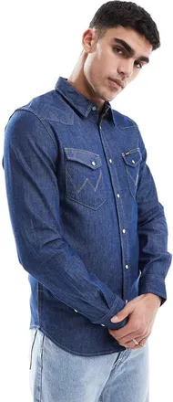 Wrangler western denim shirt in dark wash blue