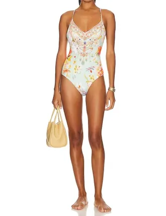 Camilla Tie Back V-Neck One Piece In Talk The Walk