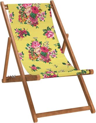 Vent de Bohème Silla plegable de haya con estampado floral amarilla