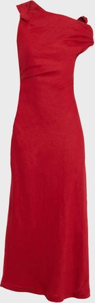 Faithfull The Brand Suis Asymmetric Linen Midi Dress
