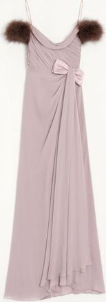 Valentino Abito Lungo In Light Georgette Con Piume Donna LILLA 40