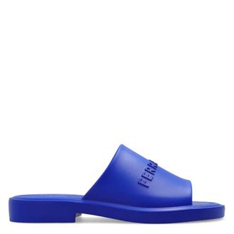 Ferragamo Mens Blue Logo-Embossed Slip-On Sandals, Size 10