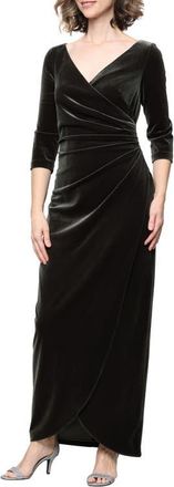 Alex Evenings Ruched Three-Quarter Sleeve Velvet Gown in Olive at Nordstrom, Size 18