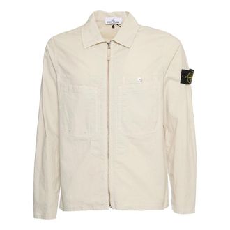 Stone Island Jassen, Heren, Beige, XL, Katoen, Beige Casual Jacket Ss 25