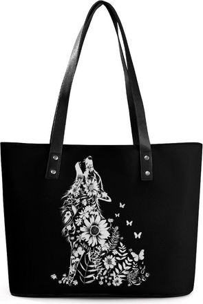 Generic Wolf And Butterflies Tote Bags for Women Cute Shoulder Purses Handbags