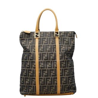 Fendi Beige Brown Canvas Leather Handbag Tote Bag (Pre-Owned)