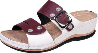 Generic Womens Wedge Sandals Summer 2026 with Rhinestones Dressy Platform Sandals Casual Comfortable Beach Wedding Shoes Fashion Ankle Strap Heels (4.5)