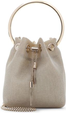 Jimmy Choo London Champagne Beige Mesh Bon Bon Metallic Handbag-Donna