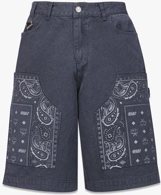 MCM Mcm X Kasina Bandana Monogram Shorts In Denim Jacquard