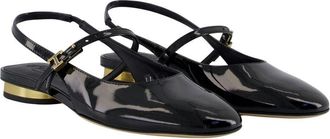 Tod's Womens Patent Leather Slingback Flat Black Calfskin