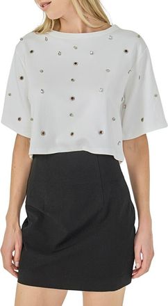 endless rose Rhinestone Crop T-Shirt in White at Nordstrom, Size X-Small