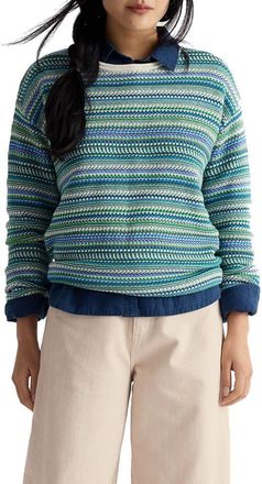 Seasalt Cornwall Betony Stripe Organic Cotton Sweater in Knit Bright Green Multi at Nordstrom, Size 20 Us