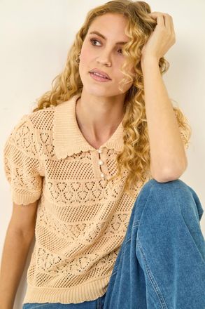 Roman Pointelle Collar Knit Top