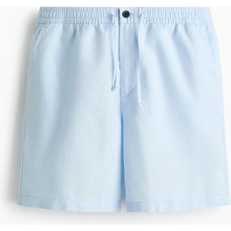 H&M Regular Fit Linen-blend Shorts in Light Blue at Nordstrom, Size Xx-Large