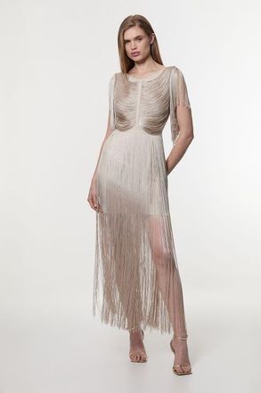 Karen Millen Draped Fringe Mini Dress in Silver at Nordstrom, Size X-Small