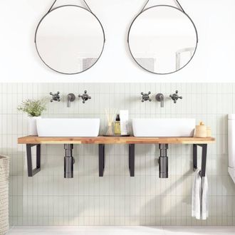 Berkfield Home Elegant Basin Shelf Wall Mounted Steel & Solid Wood Acacia in Brown