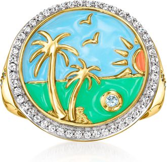Ross-Simons White Topaz and Multicolored Enamel Beach Ring With. Swiss Blue Topaz in 18kt Gold Over Sterling
