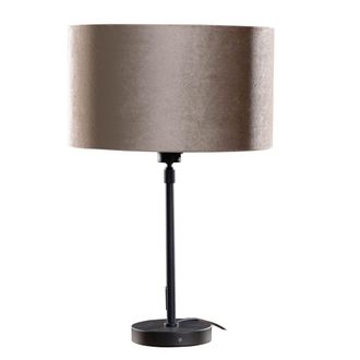 QAZQA Moderno L&aacute;mpara De Mesa Negra Con Pantalla De Terciopelo Taupe 35 Cm - Parte Acero /terciopelo /textil Alargada /redonda Adecuado Para Led Max. 1 X 60
