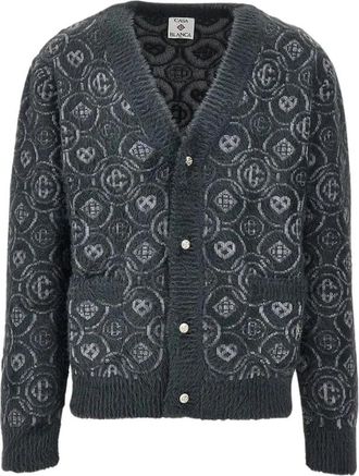 Casablanca Fluffy Monogram Cardigan - Heren - Vesten - Grijs - M - Truien & Vesten