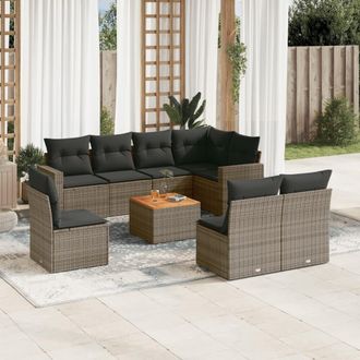 vidaXL Set De Muebles De Jard&iacute;n 9 Pzas Y Cojines Rat&aacute;n Sint&eacute;tico Gris Vidaxl