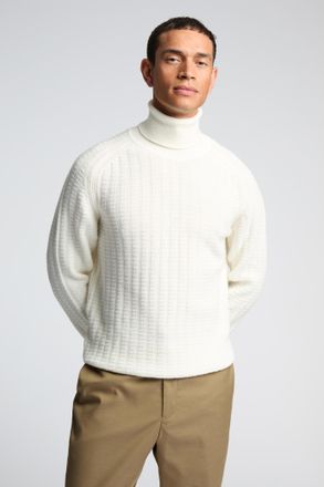 Melka Mens Chunky Knit Roll Neck Jumper - Beige - Size X-Large