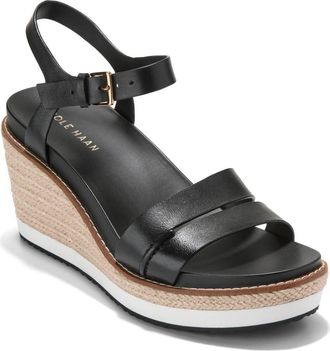 Cole Haan Ronnie Cloudfeel Espadrille Platform Wedge Sandal in Black Leather/Natural at Nordstrom Rack, Size 5.5