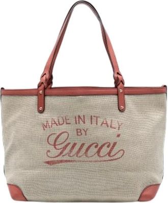 Gucci Pre-owned Tote Bags, female, Beige, Size: ONE SIZE Pre-owned Canvas Tote