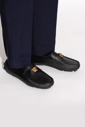 Versace Leather Moccasins With Medusa Head, Mens, Black