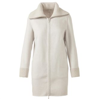 Kinross Cashmere Womens Knit Trim Zip Mock Coat In Birch