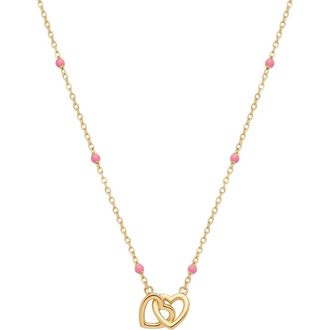 Argento Vivo Pink Enamel Interlock Heart Charm Necklace in Gold at Nordstrom